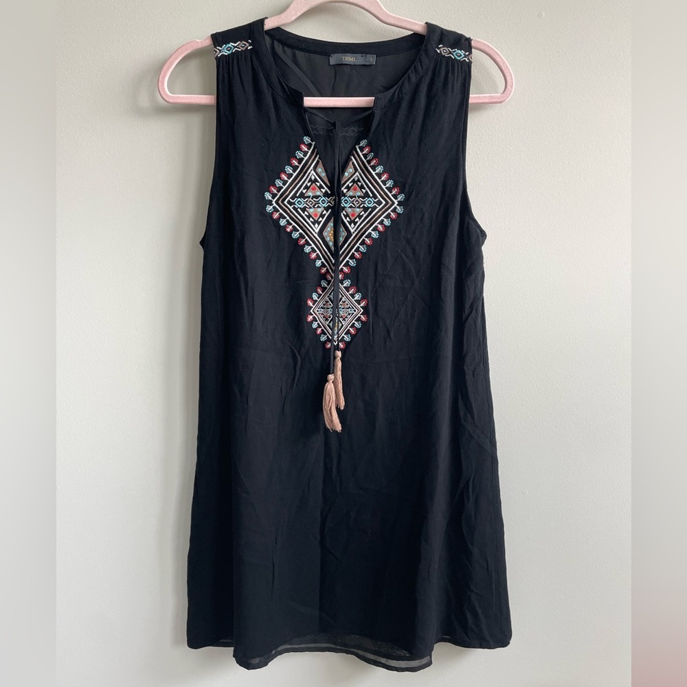 Boutique THML Sleeveless Boho Tribal Embroidered Mini Dress